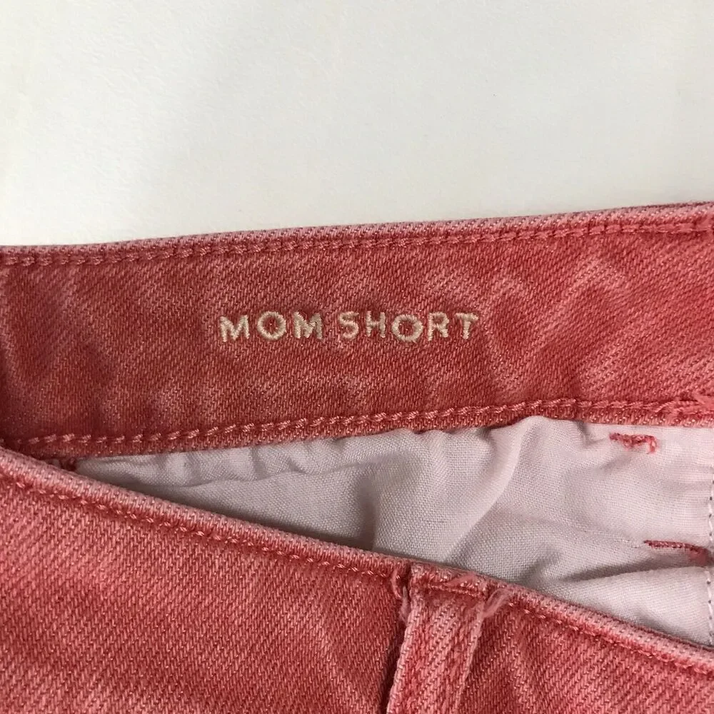 American Eagle Women's 4 Shorts Red Denim Mom Short Distressed Stretch Cuff CE11